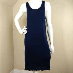 Helmut Lang Sample Tank Dress Blue Raw Hem Stretch